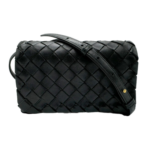 z2160 1 Bottega Veneta Intrecciato Leather Shoulder Bag Black