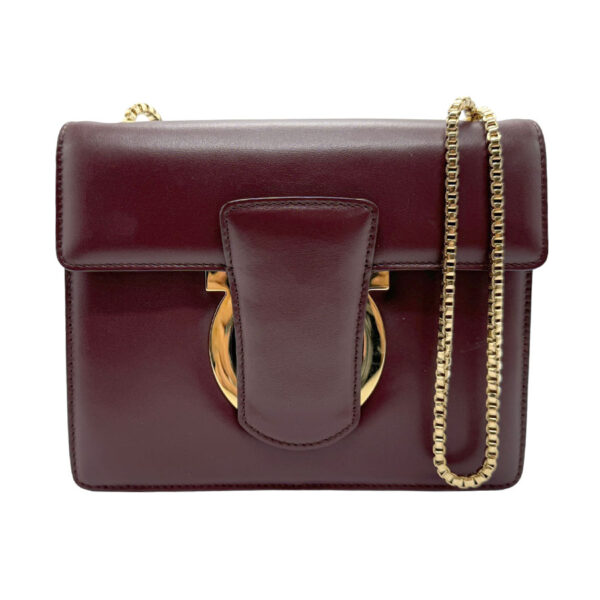 z2179 1 Salvatore Ferragamo Gancini Leather Shoulder Bag Bordeaux