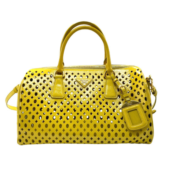 z2230 1 Prada Shoulder Bag Patent Leather Yellow