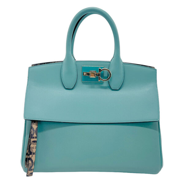 z2234 1 Salvatore Ferragamo Gancini Leather Shoulder Bag Green Blue