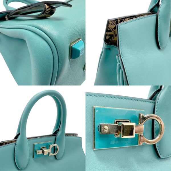 z2234 7 c Salvatore Ferragamo Gancini Leather Shoulder Bag Green Blue