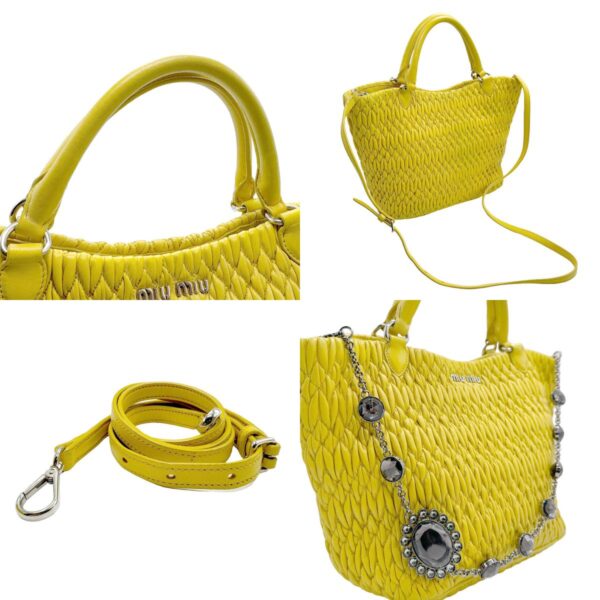 z2247 10 c Miu Miu Handbag Shoulder Bag Matelasse Bijou Leather Yellow