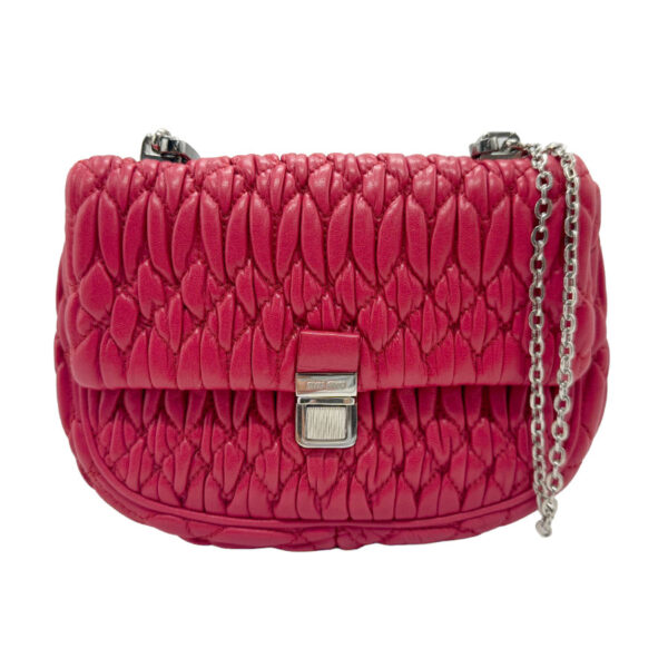 z2252 1 Miu Miu Handbag Crossbody Shoulder Bag Matelasse Bijou Leather Red