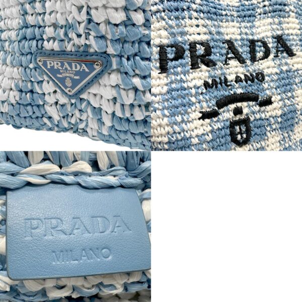 z2268 11 c Prada Tote Bag Crochet Raffia Thread Blue White