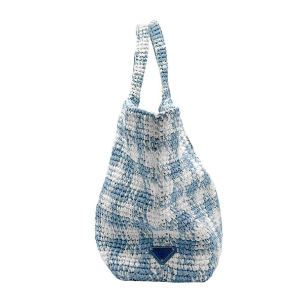 z2268 2 Prada Tote Bag Crochet Raffia Thread Blue White