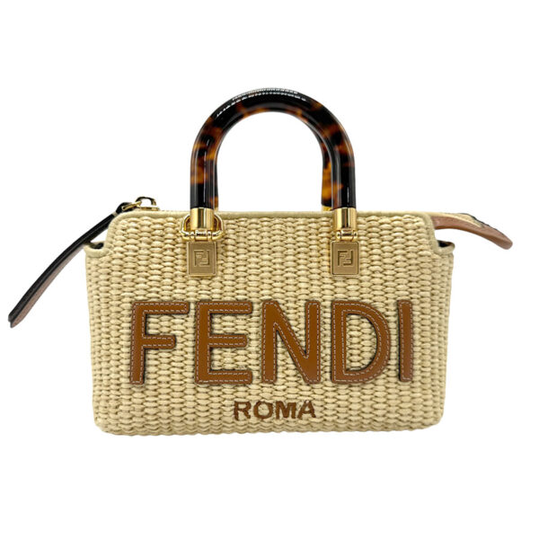 z2324 1 Fendi By the Way Mini Shoulder Bag Raffia Brown