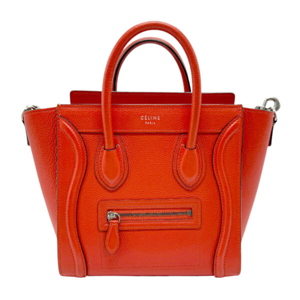 z2337 1 Celine Luggage Nano Shopper Crossbody Shoulder Bag Leather Orange