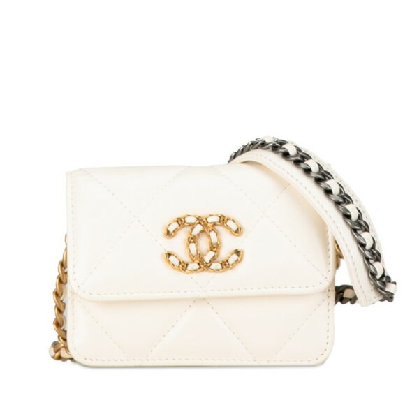 zzzbl1ckhe8bgdwf 1 Chanel 19 Mini Chain Shoulder Bag Lambskin White