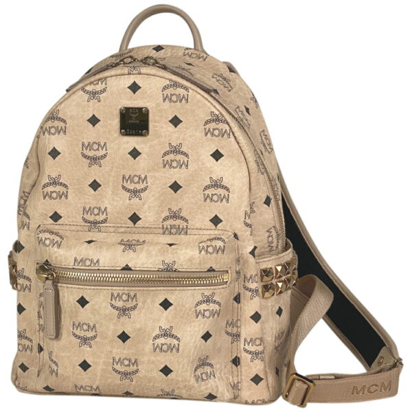 1000037163609 11 MCM Logogram Rucksack Studded Visetos Leather Beige