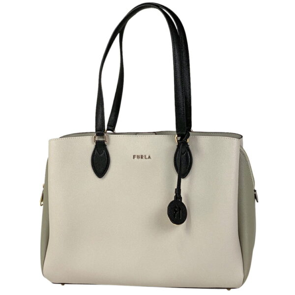 1000049182315 11 Furla Logo Tote Bag Leather Gray Black