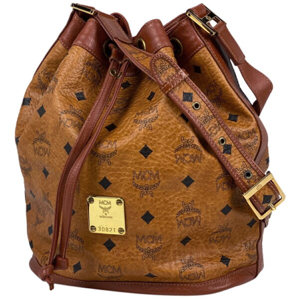 1000062973433 11 MCM Logo Gram Crossbody Drawstring Shoulder Bag Visetos Brown