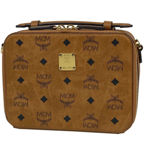 1000065767367 11 MCM Logo Gram 2WAY Vanity Handbag Visetos Leather Brown