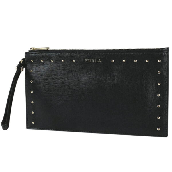 1000068282614 11 Furla Logo Pouch Clutch Bag Leather Black