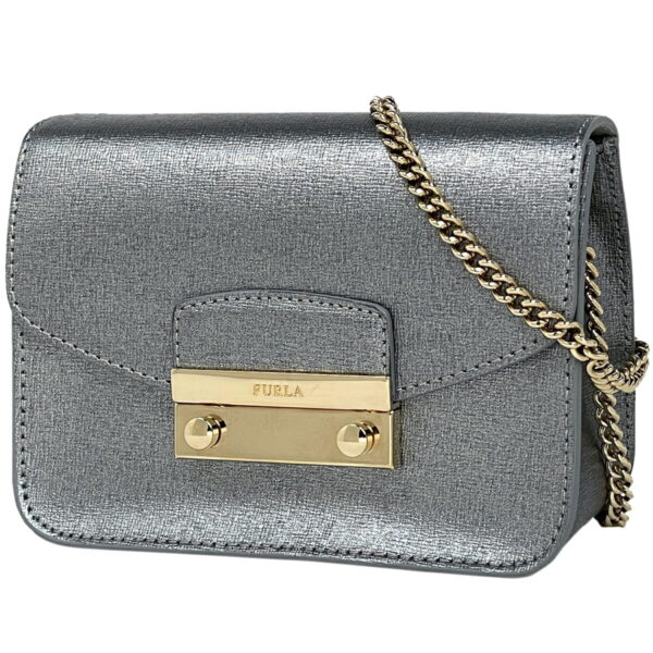 1000069634771 11 Furla Metropolis Chain Shoulder Bag Mini Leather Silver