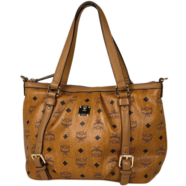 1000075948831 11 MCM Logo Gram Tote Bag Visetos Leather Brown