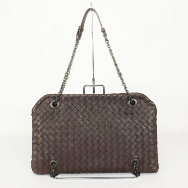 10001681 1 Bottega Veneta Intrecciato Chain Shoulder Bag Brown