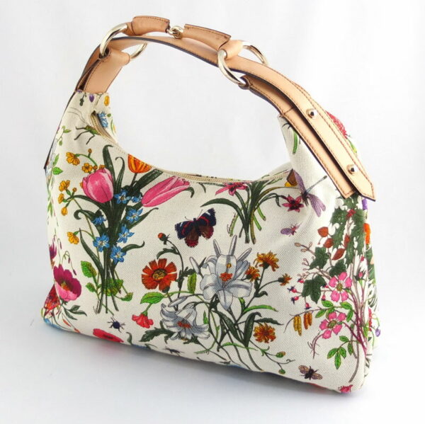 10004112 2 Gucci Horsebit Flora Bag Ivory