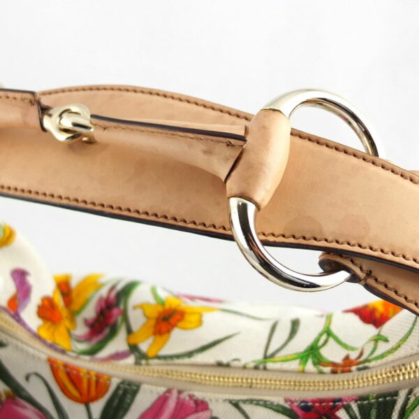 10004112 5 Gucci Horsebit Flora Bag Ivory