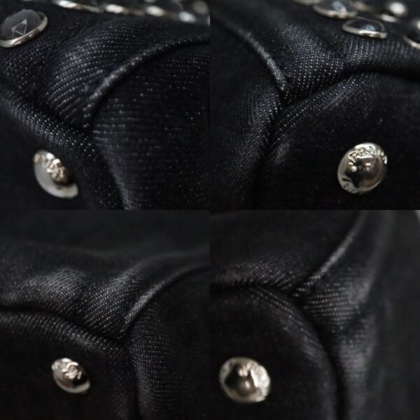 10330 11 Prada Canapa Tote 2WAY Bag Denim Bijou Studs Black