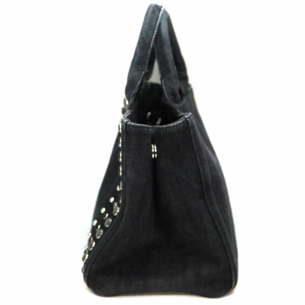 10330 3 Prada Canapa Tote 2WAY Bag Denim Bijou Studs Black