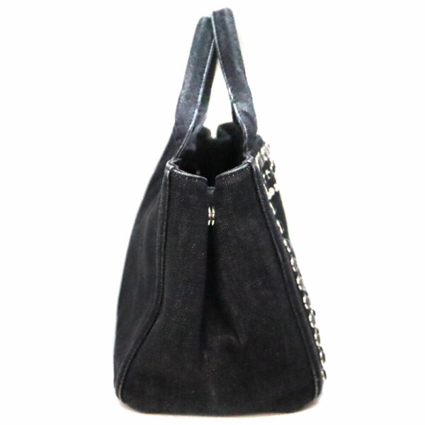 10330 4 Prada Canapa Tote 2WAY Bag Denim Bijou Studs Black