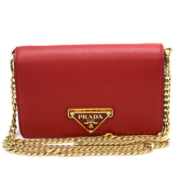 11273 1 Prada Chain Shoulder Bag Leather Red