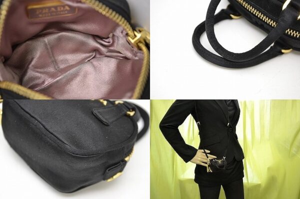 11400821 2 Prada Pouch 2Way Shoulder Bag Satin Black