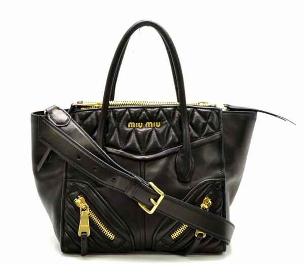 11410141 Miu Miu Nappa Biker 2Way Shoulder Bag Lambskin Black