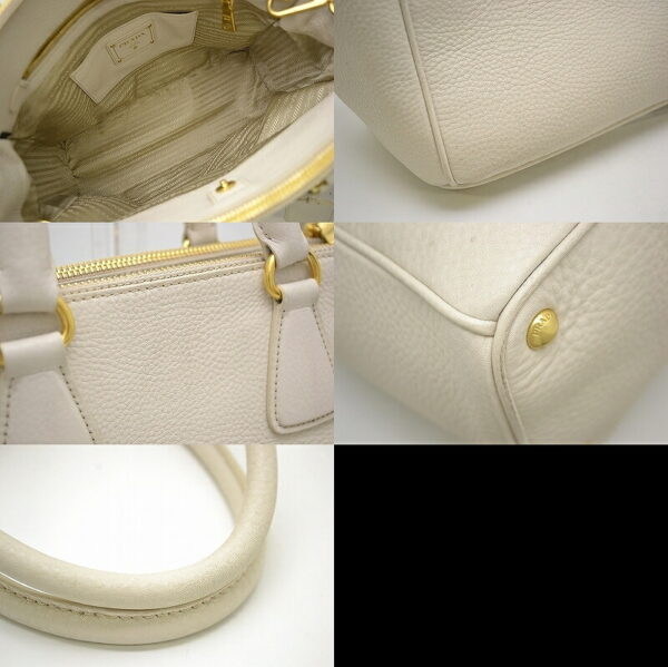 11411460 2 Prada Vitello Dyno 2Way Handbag Shoulder Bag Leather Off White