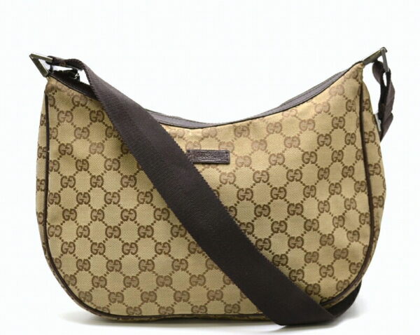 11421288 Gucci GG Shoulder Bag Croissant Shape Khaki Beige