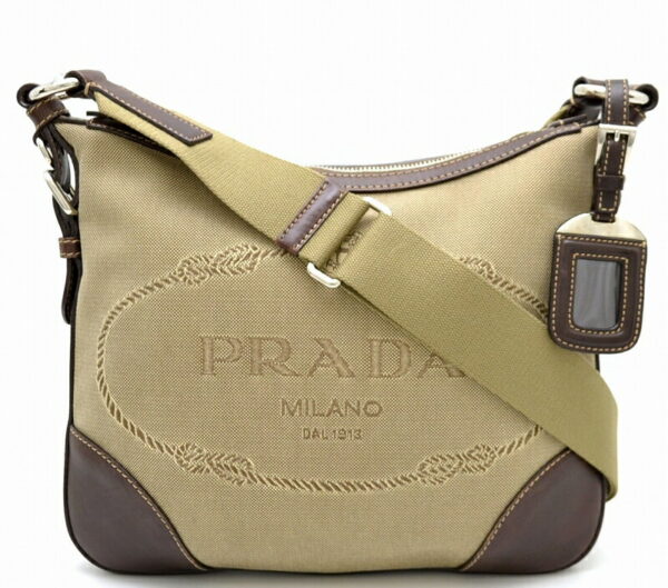 11430174 Prada Jacquard Shoulder Bag Crossbody Canvas Leather Khaki