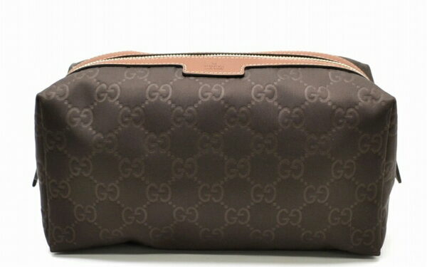 11430597 Gucci Guccissima Nylon Cosmetic Pouch Brown