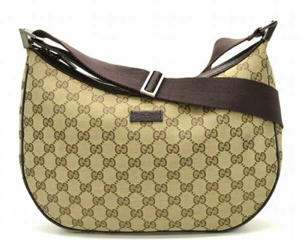 11440636 Gucci GG Shoulder Bag Croissant Shape Khaki Beige Brown