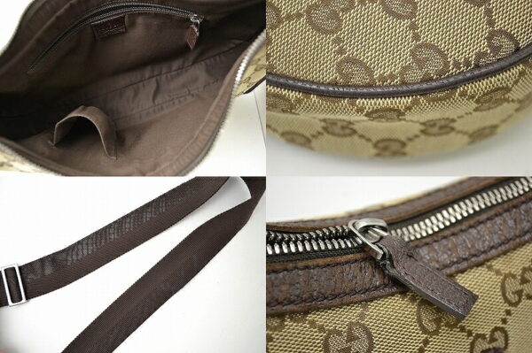 11440636 2 Gucci GG Canvas Shoulder Bag Crossbody Croissant Khaki Brown