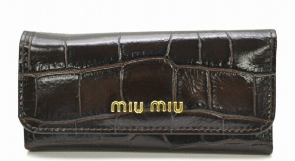 11441014 Miu Miu 6 Row Key Case Embossed Leather Brown