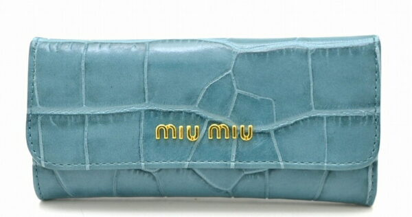 11441015 Miu Miu 6 Row Key Case Embossed Leather Emerald Green