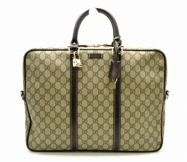 11450929 Gucci GG Plus Briefcase Leather Khaki Beige Brown