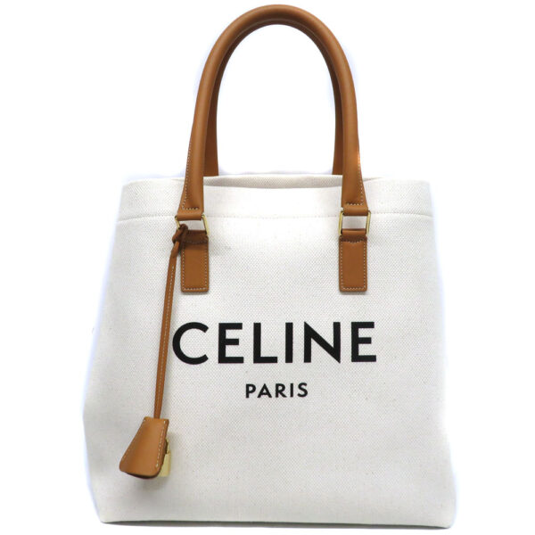 1146 Celine Horizontal Cover Canvas Leather Tote Bag Beige