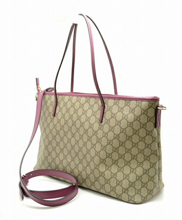 11460621 1 Gucci GG Supreme Tote Bag 2WAY Khaki Beige Mauve Purple