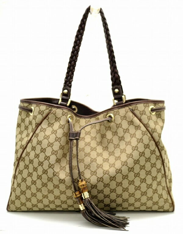 11461488 Gucci GG Shoulder Bag Tassel Khaki Beige Brown