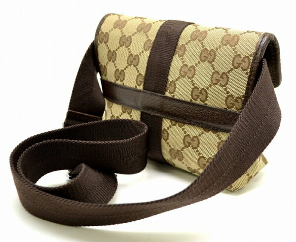 11470835 1 Gucci GG Canvas Waist Pouch Leather Khaki Beige Brown