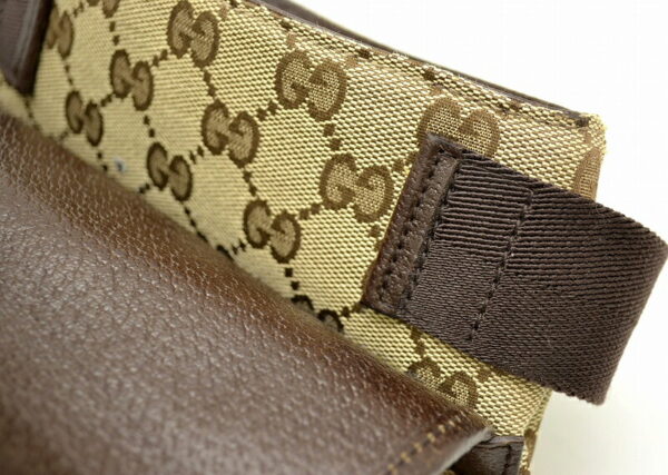 11470835 7 Gucci GG Canvas Waist Pouch Leather Khaki Beige Brown