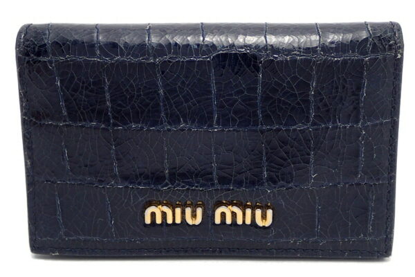 11471192 Miu Miu Card Case Business Card Holder Croco Like Leather Blue