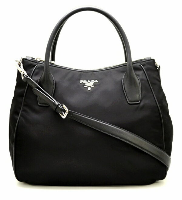 11471674 Prada Nylon Leather Tote Bag Black