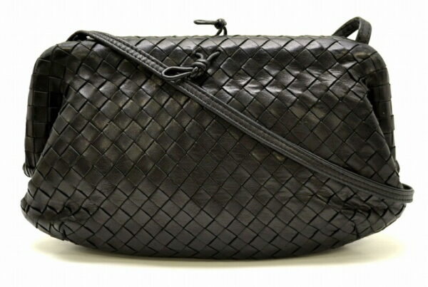 11471707 Bottega Veneta Intrecciato Gamaguchi Shoulder Bag Black