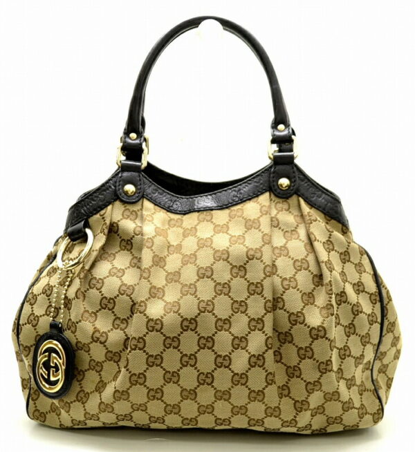 11481289 Gucci GG Canvas Sookie Handbag Leather Beige Black