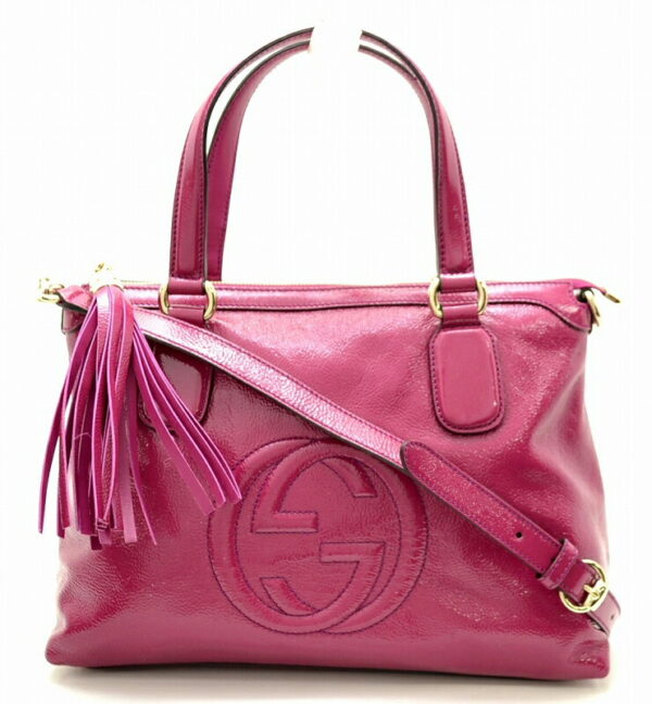 11481532 Gucci Soho Chain Shoulder Bag Tassel Patent Fuchsia Pink