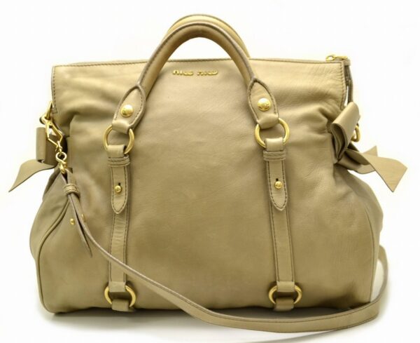 11490512 Miu Miu Handbag 2Way Shoulder Bag Leather Oak Beige