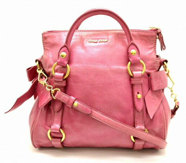 11490591 Miu Miu Leather 2Way Shoulder Bag Ribbon Rose Pink