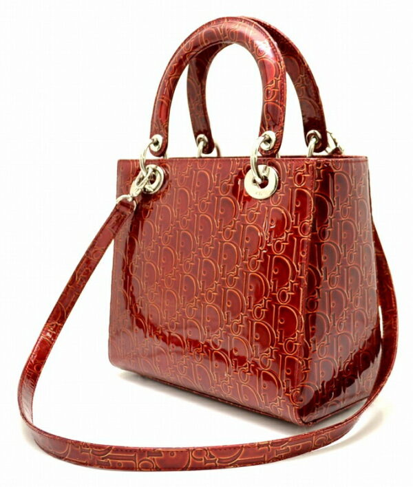 11490671 1 Christian Dior Lady Dior Handbag Enamel Patent Leather Red